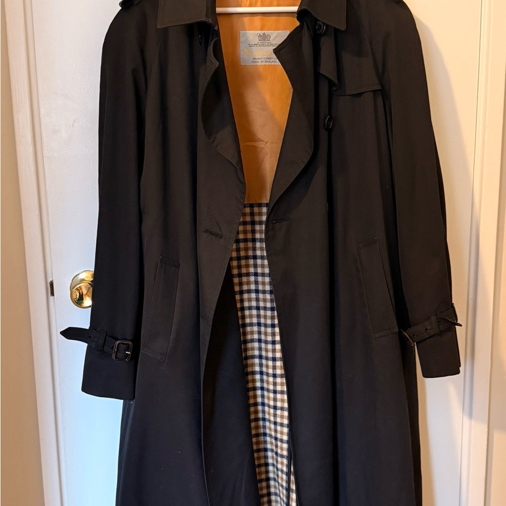 Aquascutum London Black Trench Coat with Removable Check Lining